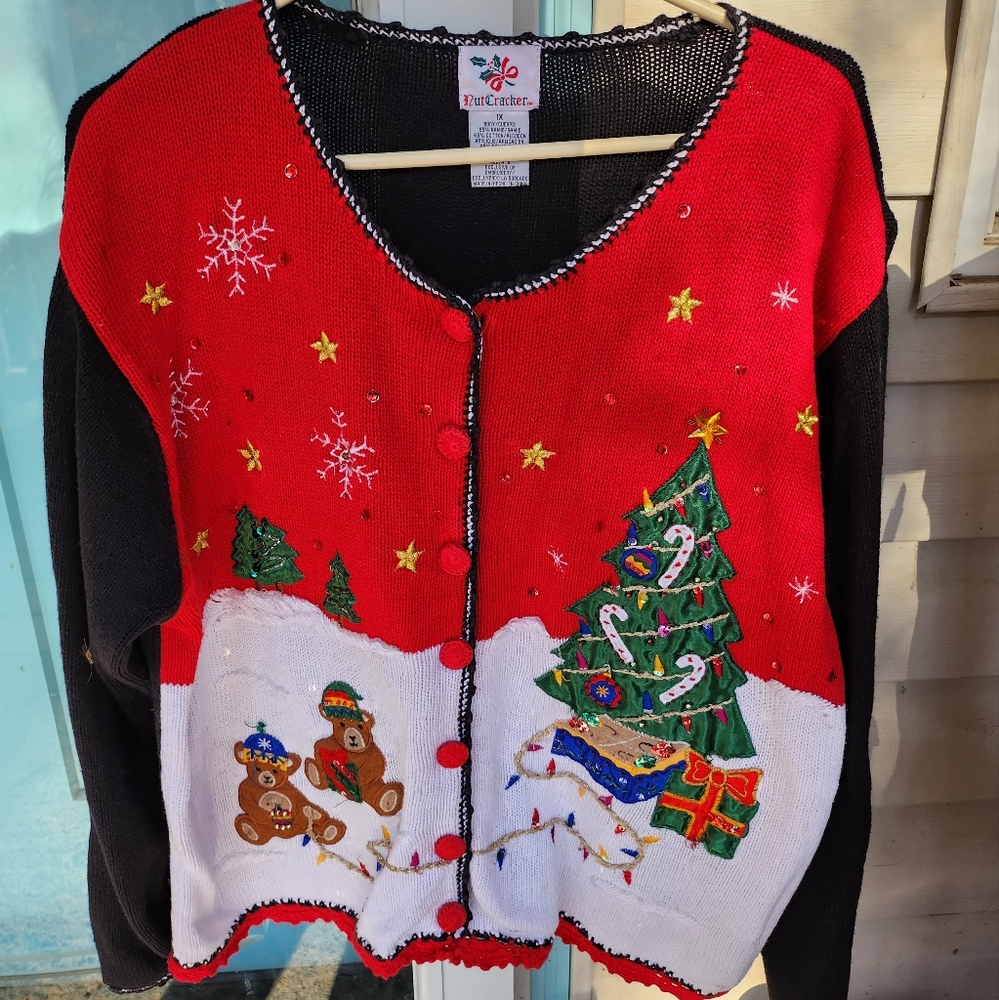 Women's Christmas cardigan sweater, size 1x button up